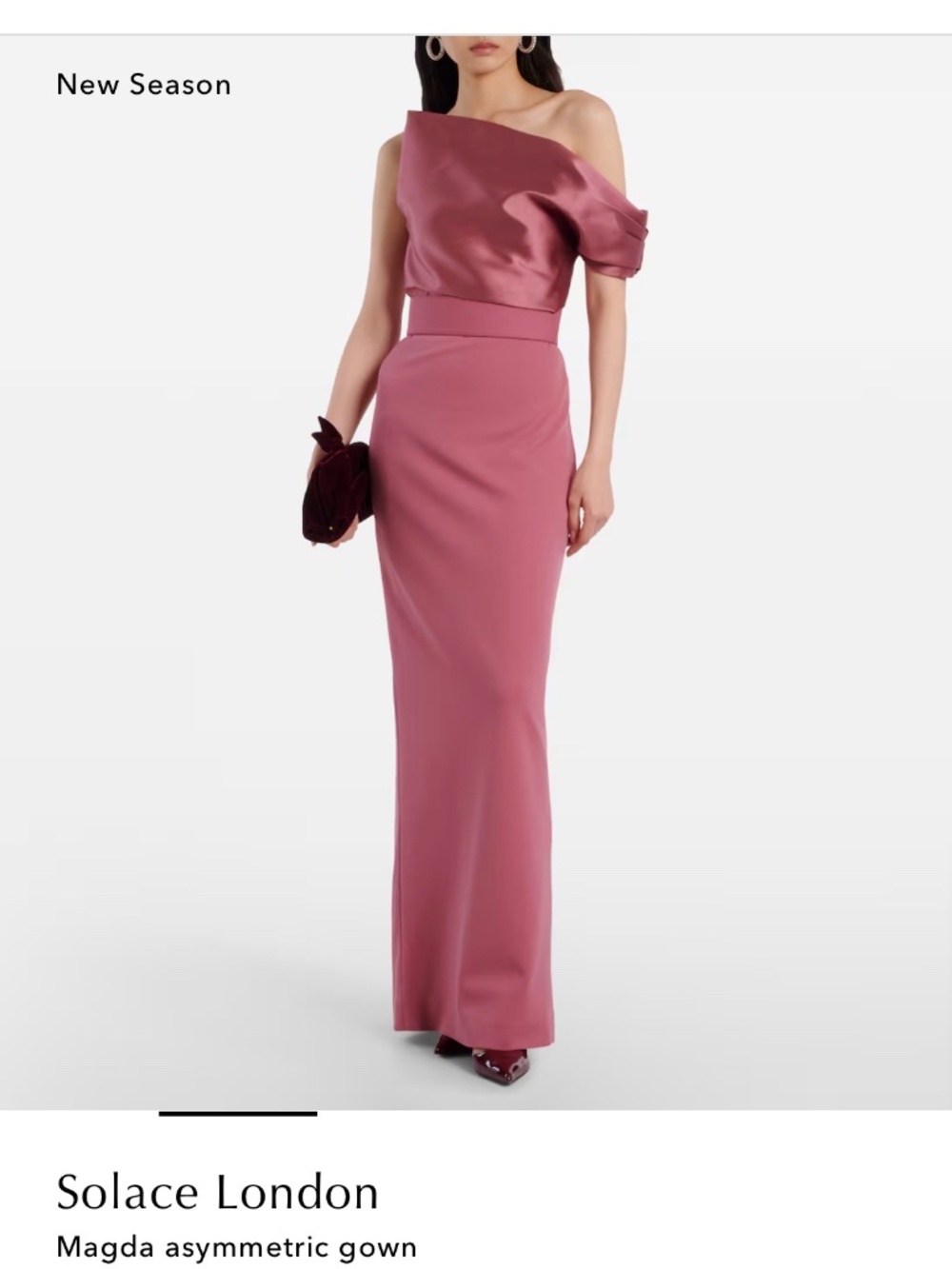 Solace London Magda Asymmetric Gown Dark Rose Pink UK 8 / US 4